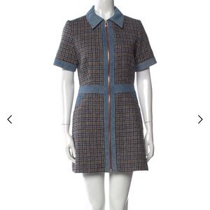 Sandro Blue and Gray Plaid Mini Dress